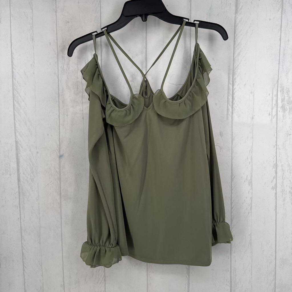 S ruffled off the shoulder l/s top