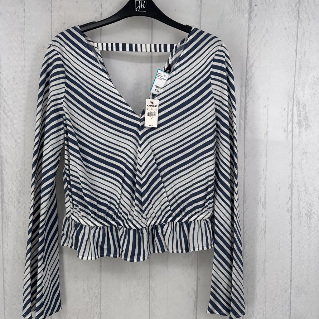 R50 S striped v-neck open back l/s top
