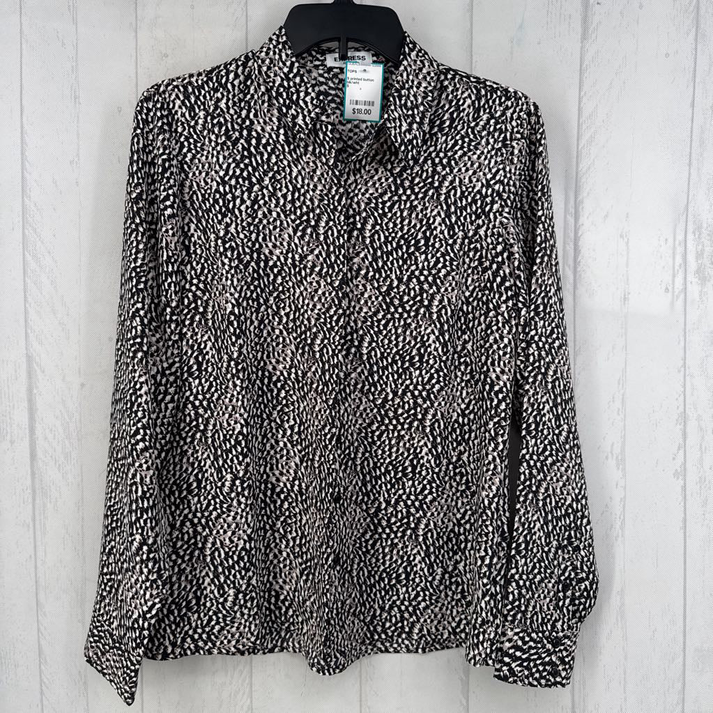 S printed button down l/s top
