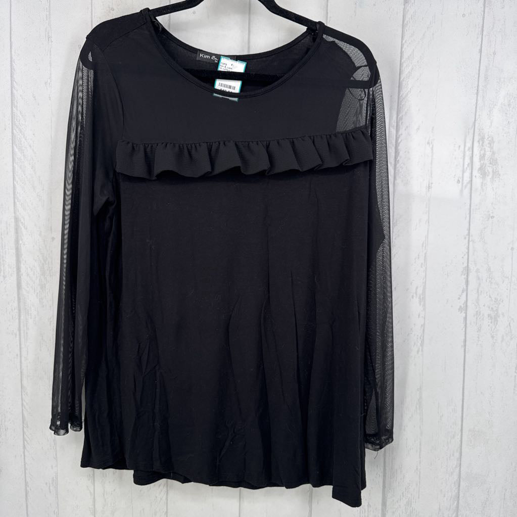1X ruffled semi sheer l/s top