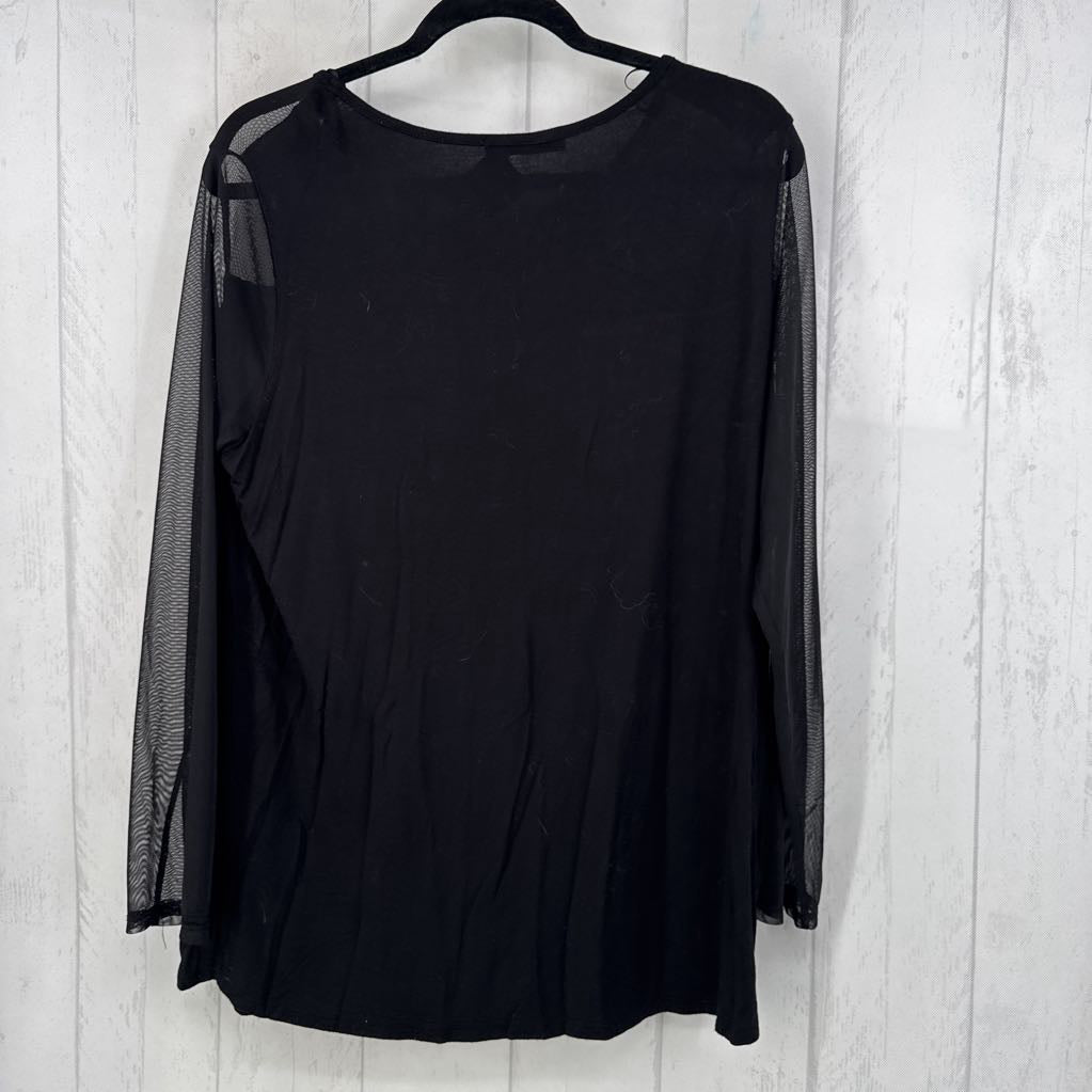 1X ruffled semi sheer l/s top