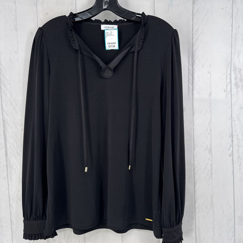 L split neck tie-front l/s top