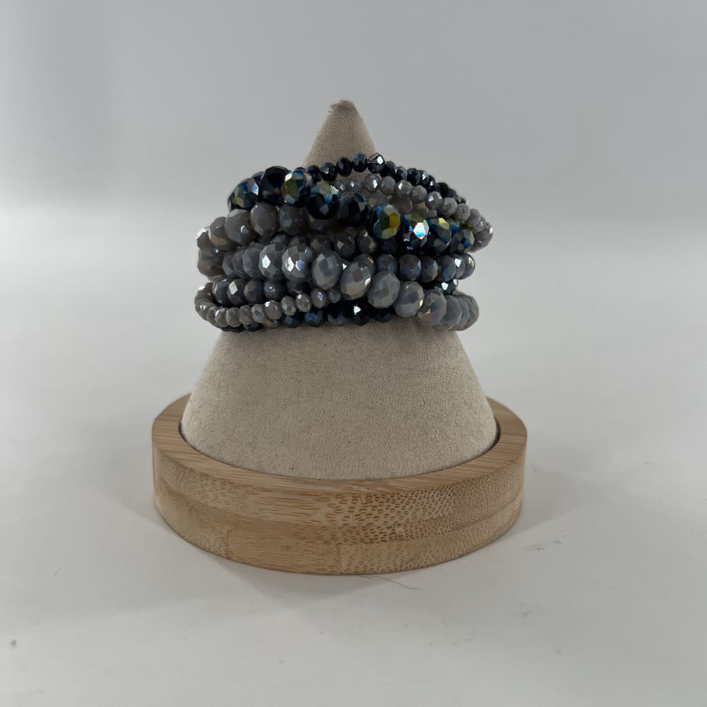 black & grey stretch beaded bracelet stack