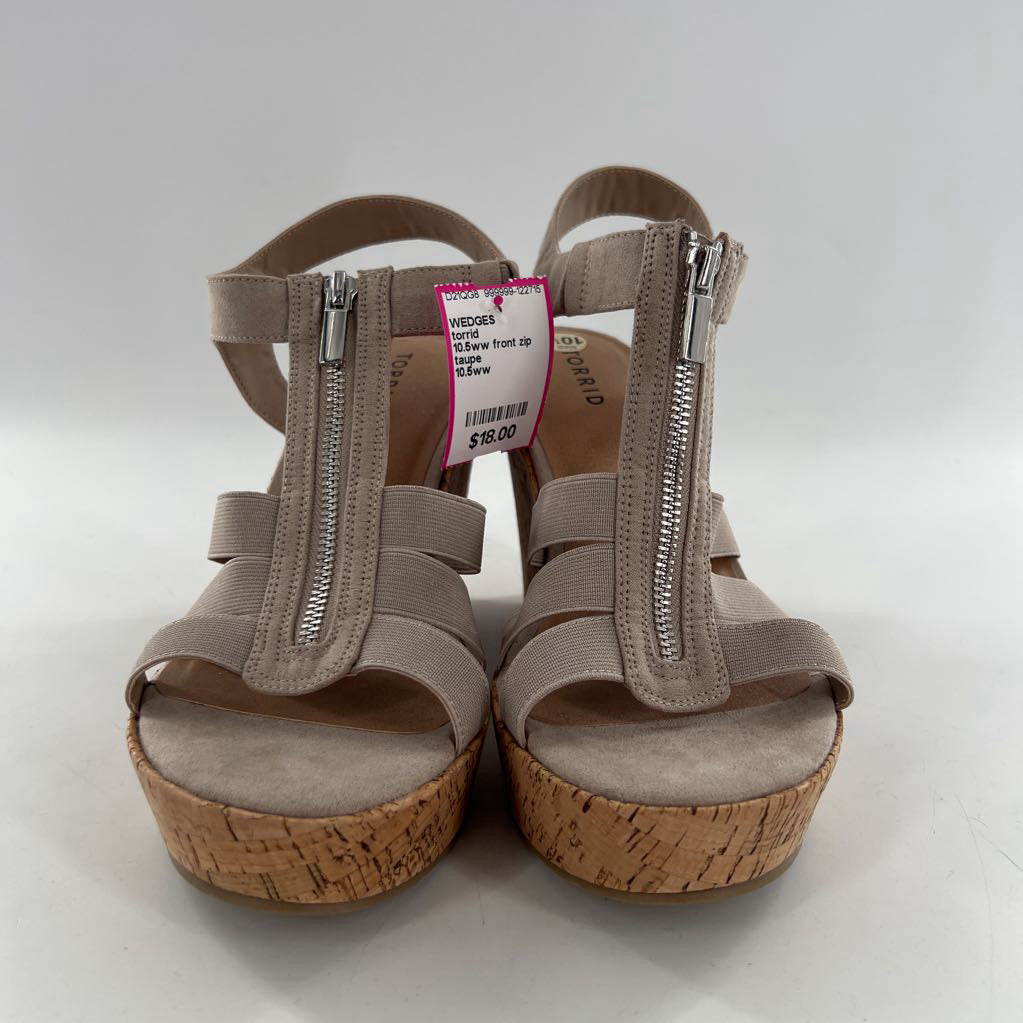 10.5ww front zip elastic cage straps cork platform wedge sandals