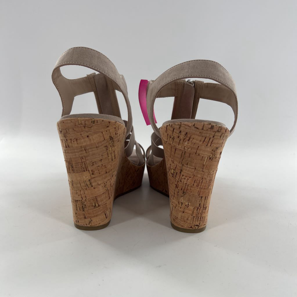 10.5ww front zip elastic cage straps cork platform wedge sandals
