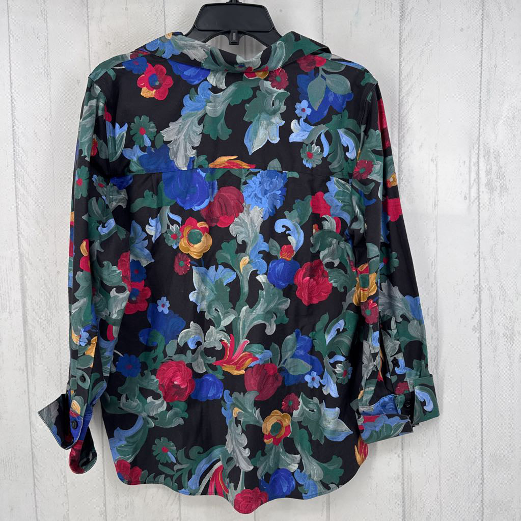 12 flo print button down l/s top