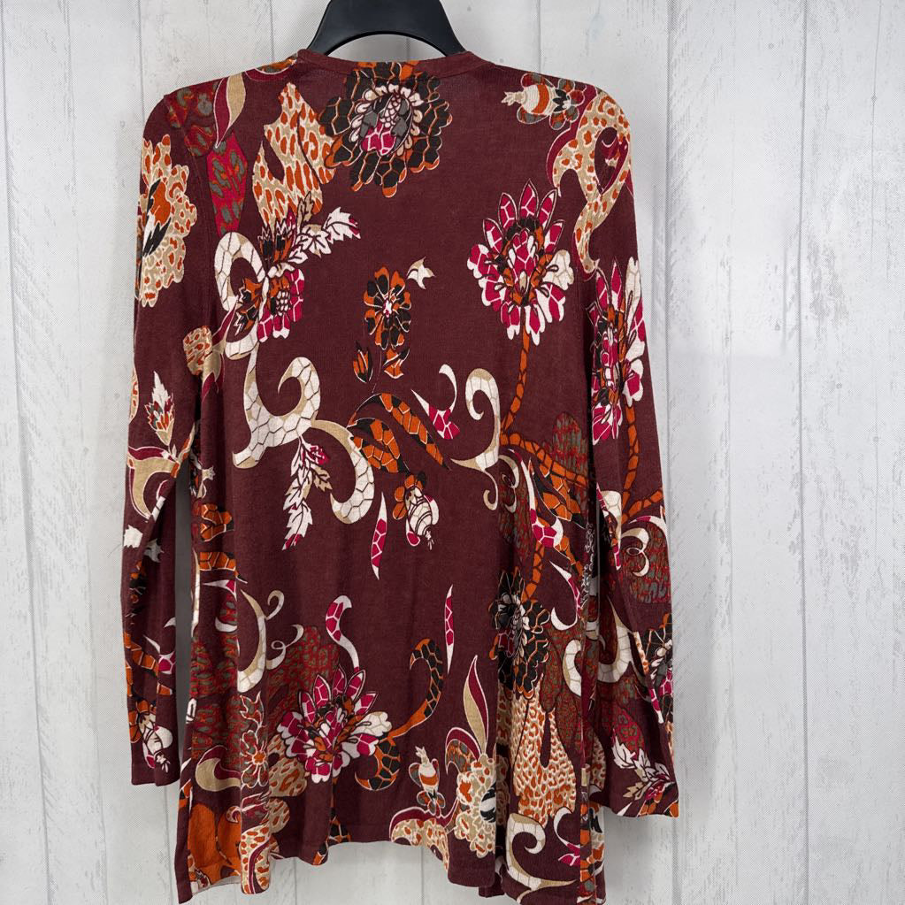 M flo print open front cardi