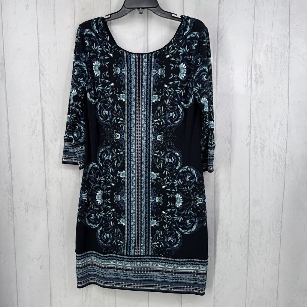 R110 M flo print boatneck 3/4 slv dress