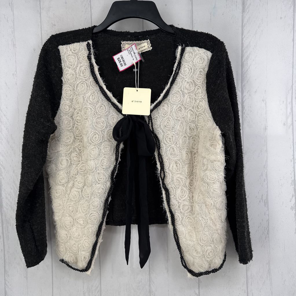 L embelished tie front cardi