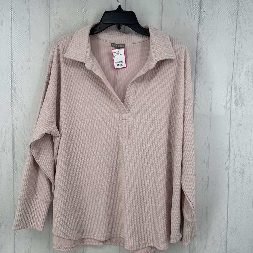 1X textured split neck l/s top