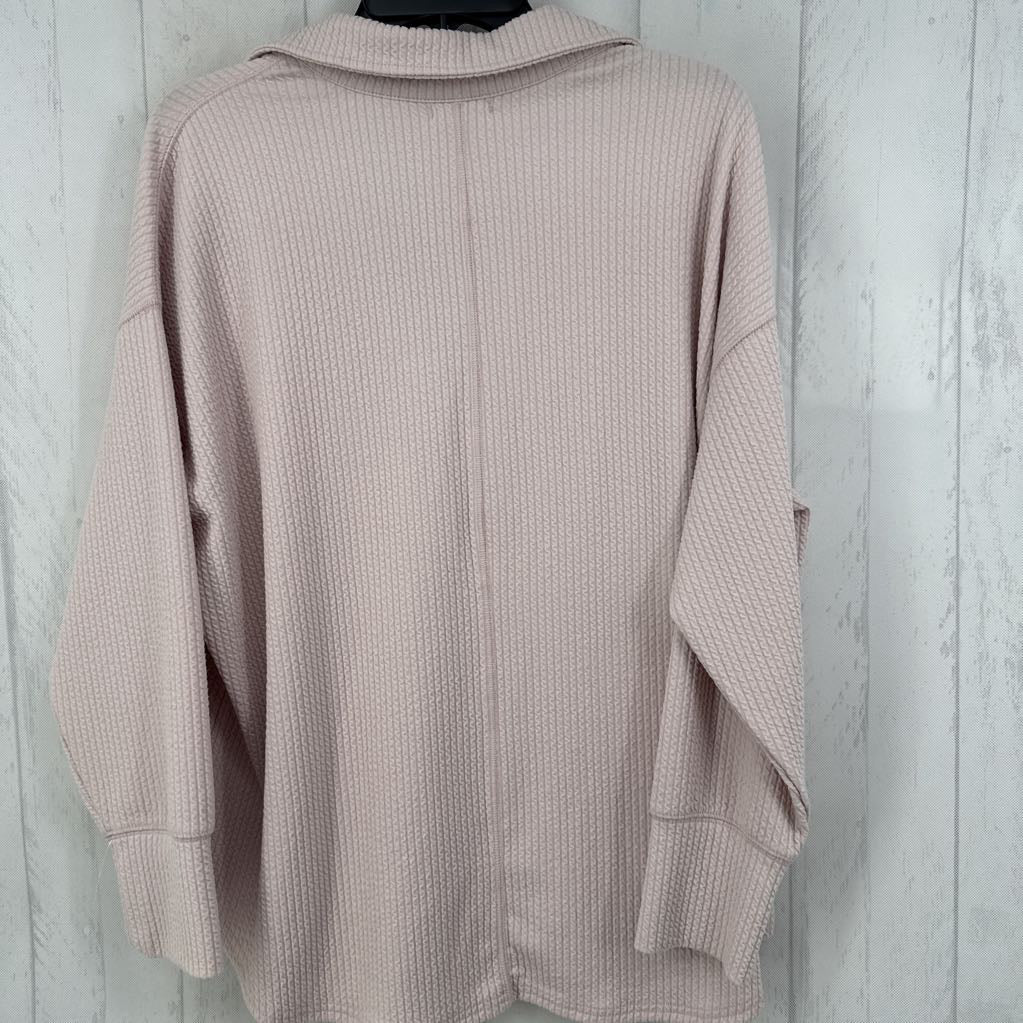1X textured split neck l/s top