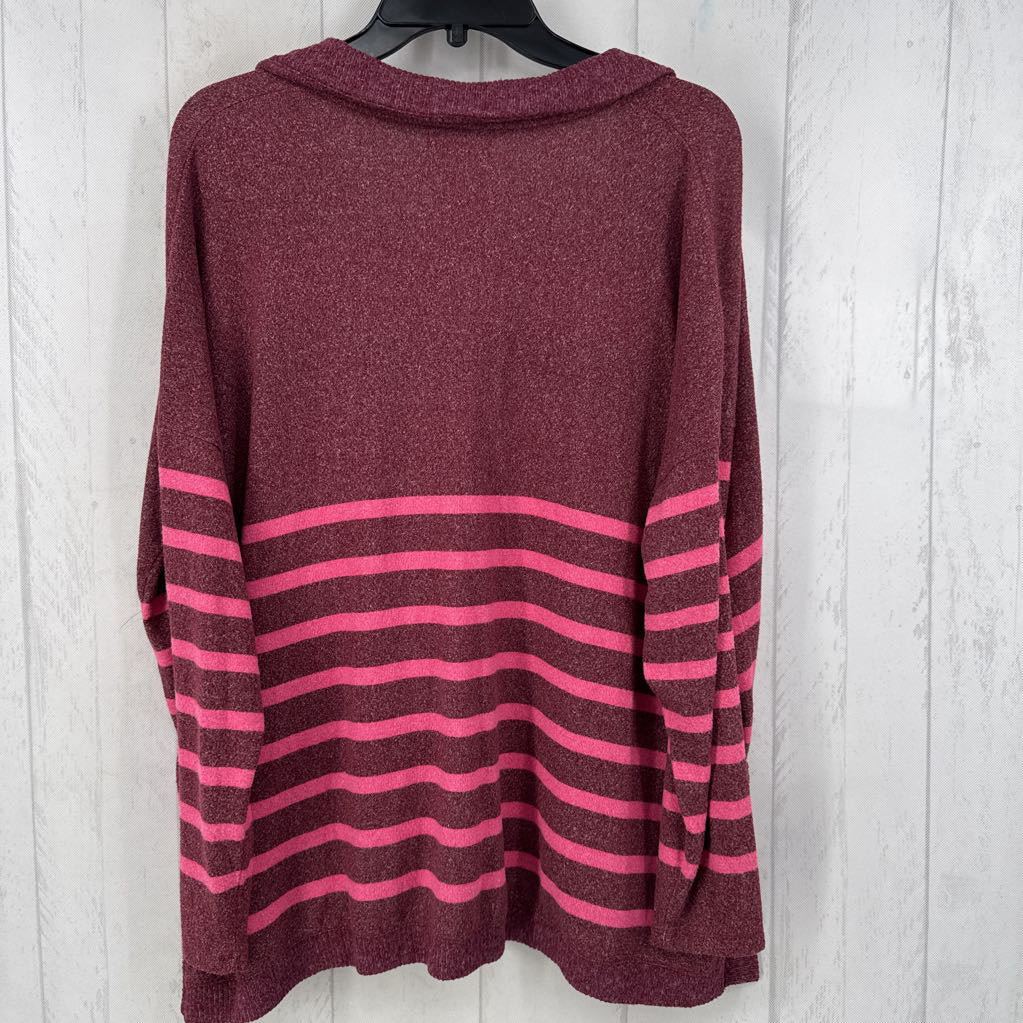 L striped split neck l/s top