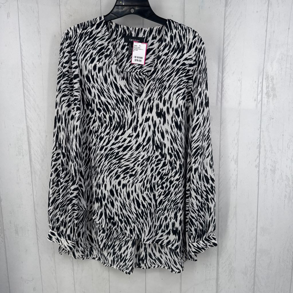 M animal print v-neck l/s top