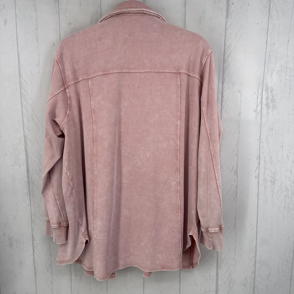 1X waffle knit button down l/s top