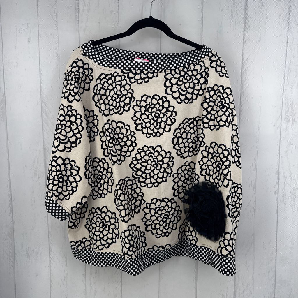 O/S flo print drop shoulder top