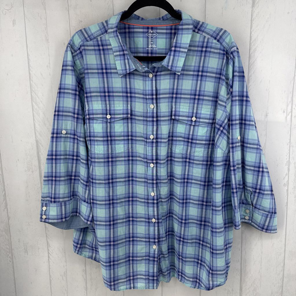 4x elbow slv plaid button shirt
