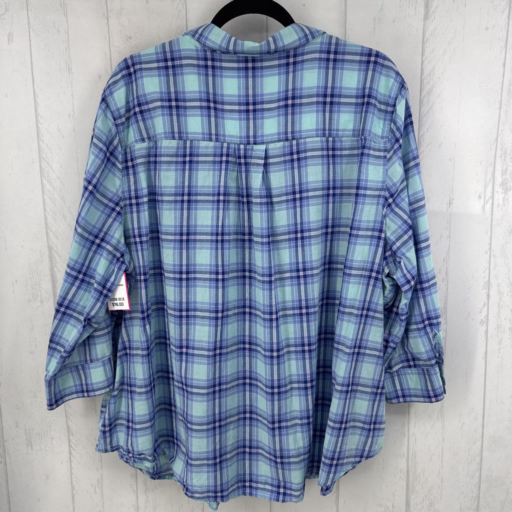 4x elbow slv plaid button shirt