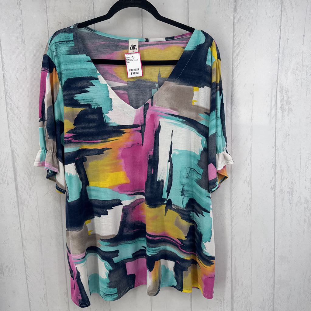 2X printed v-neck s/s tee