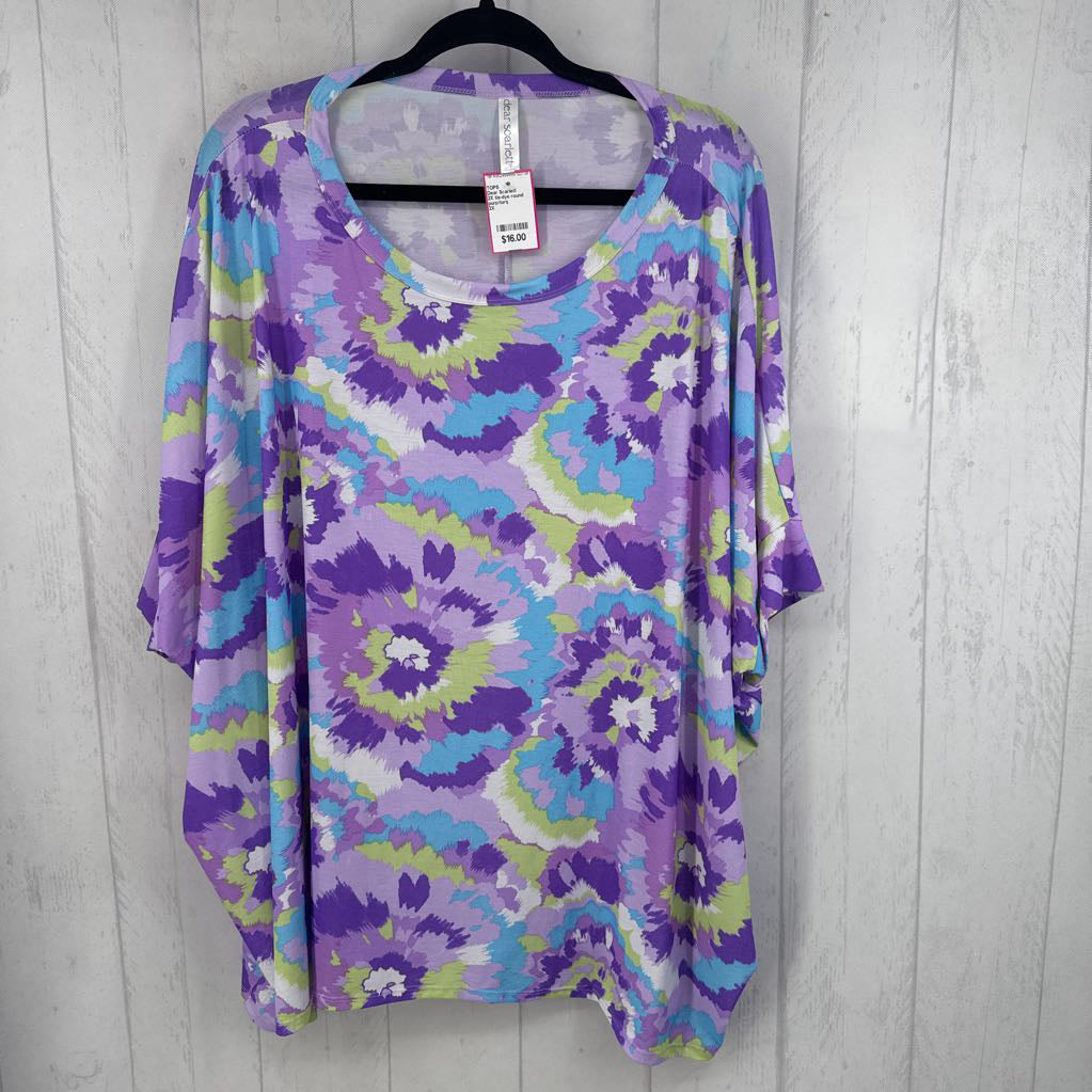 2X tie-dye round neck dolman slv tee