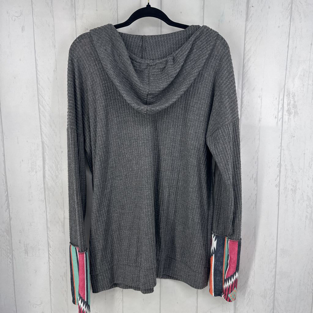 2XL mixed media hooded l/s top
