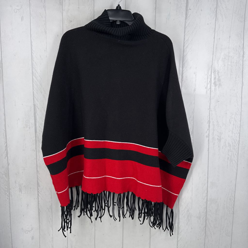 O/S stripe bottom cowl neck poncho