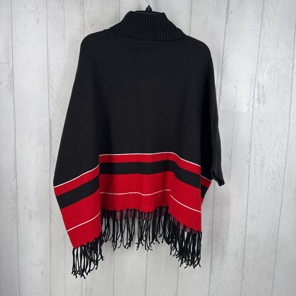 O/S stripe bottom cowl neck poncho