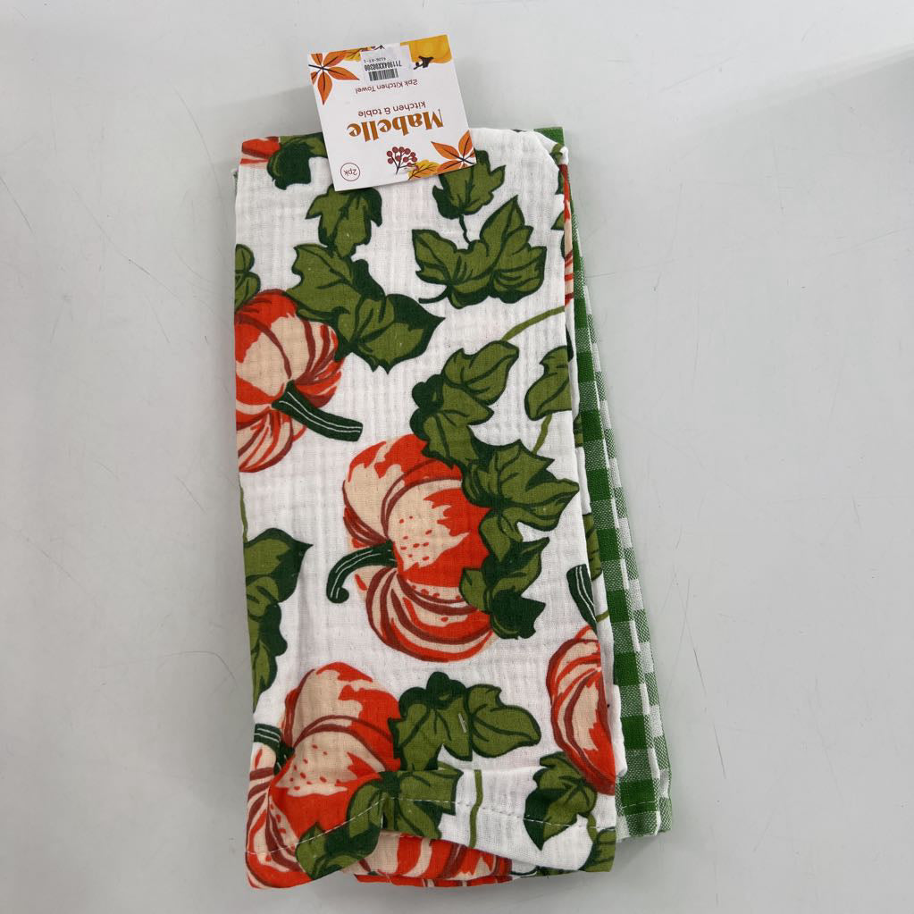 2pk hand towels-pumpkins/gingham