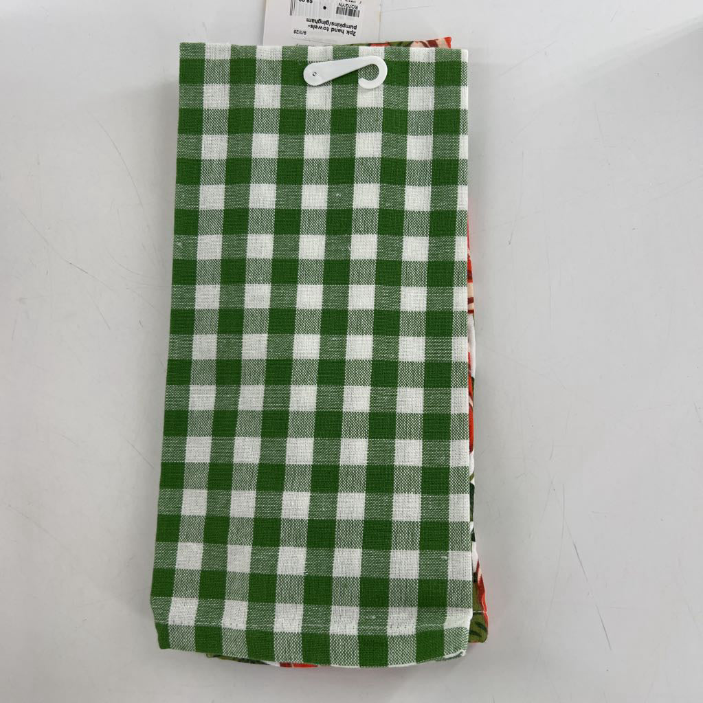 2pk hand towels-pumpkins/gingham