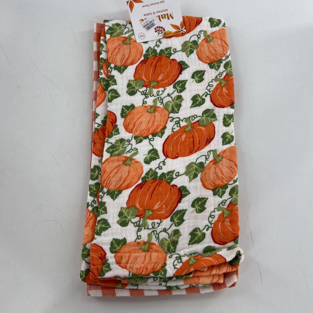 2pk hand towels-pumpkins/gingham