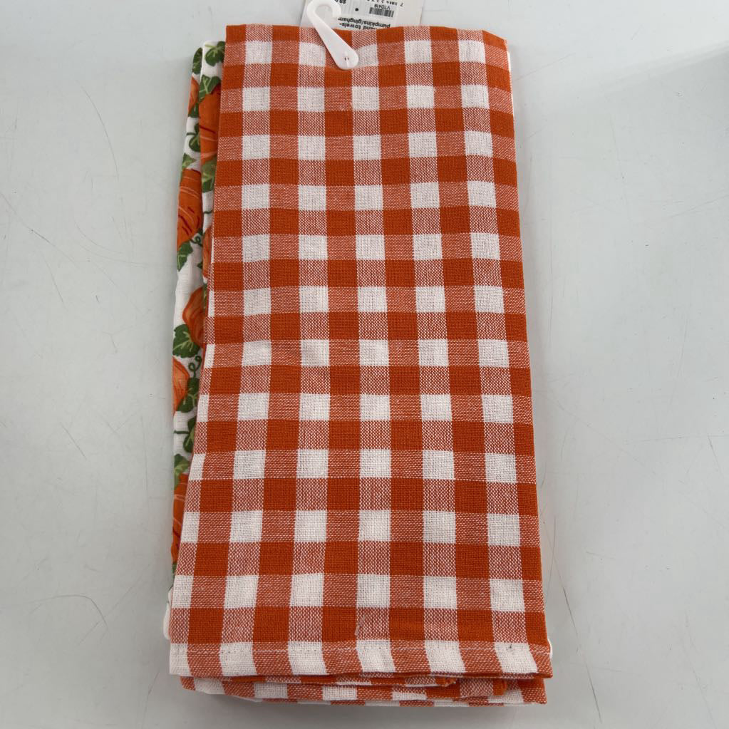 2pk hand towels-pumpkins/gingham
