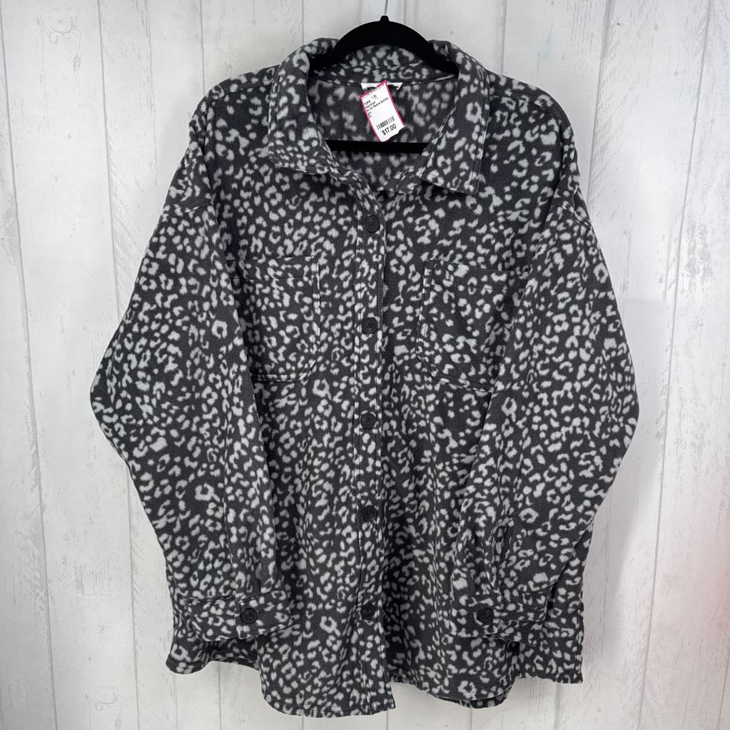 2x l/s fleece button animal print shirt