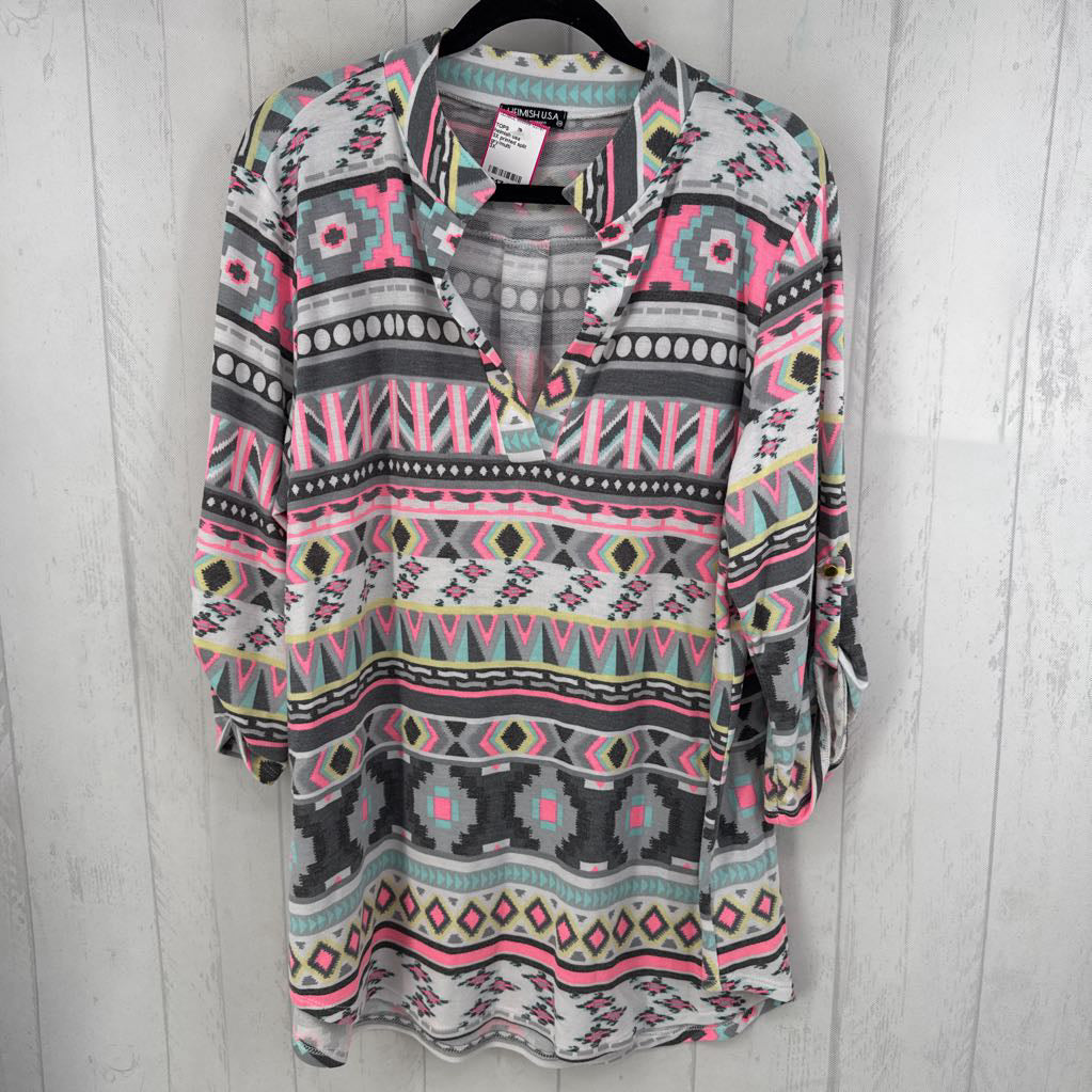 3X printed split neck 3/4 slv top