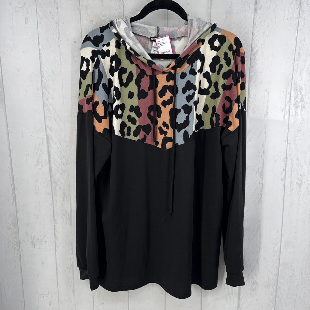 2XL animal print hooded l/s top