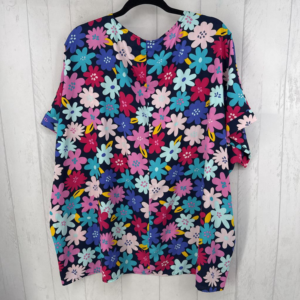 3X flo print v-neck s/s top