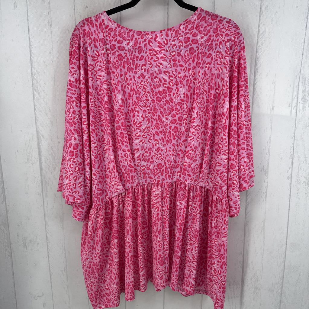3X animal print v-neck dolman slv top