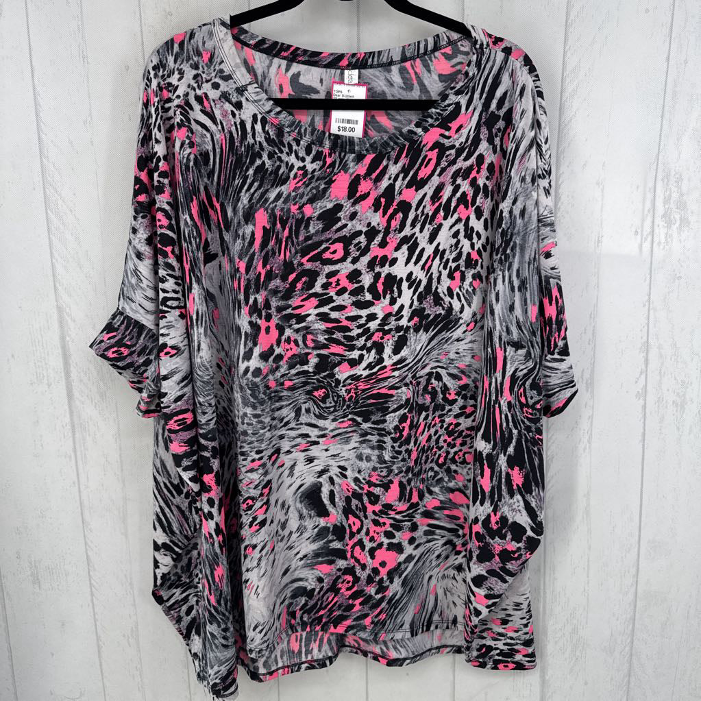 2X animal print dolman slv top
