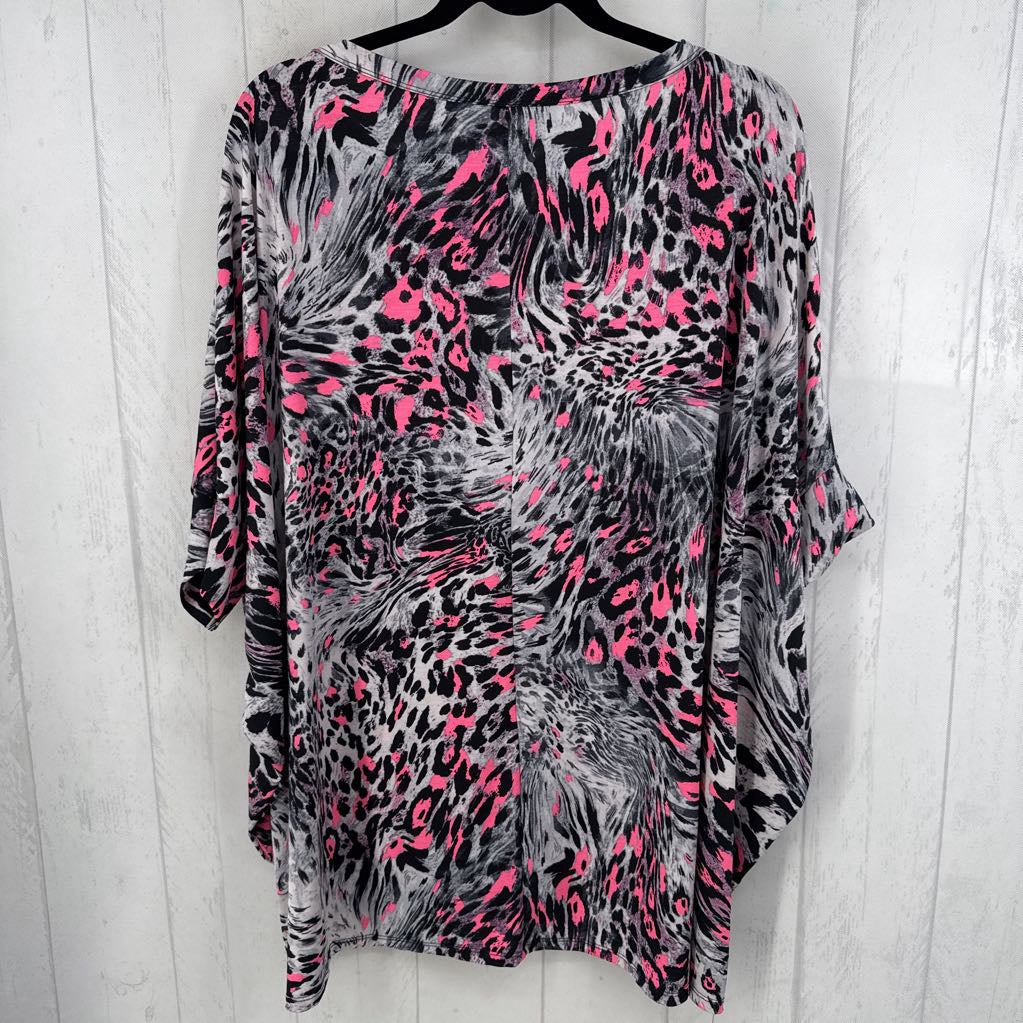 2X animal print dolman slv top