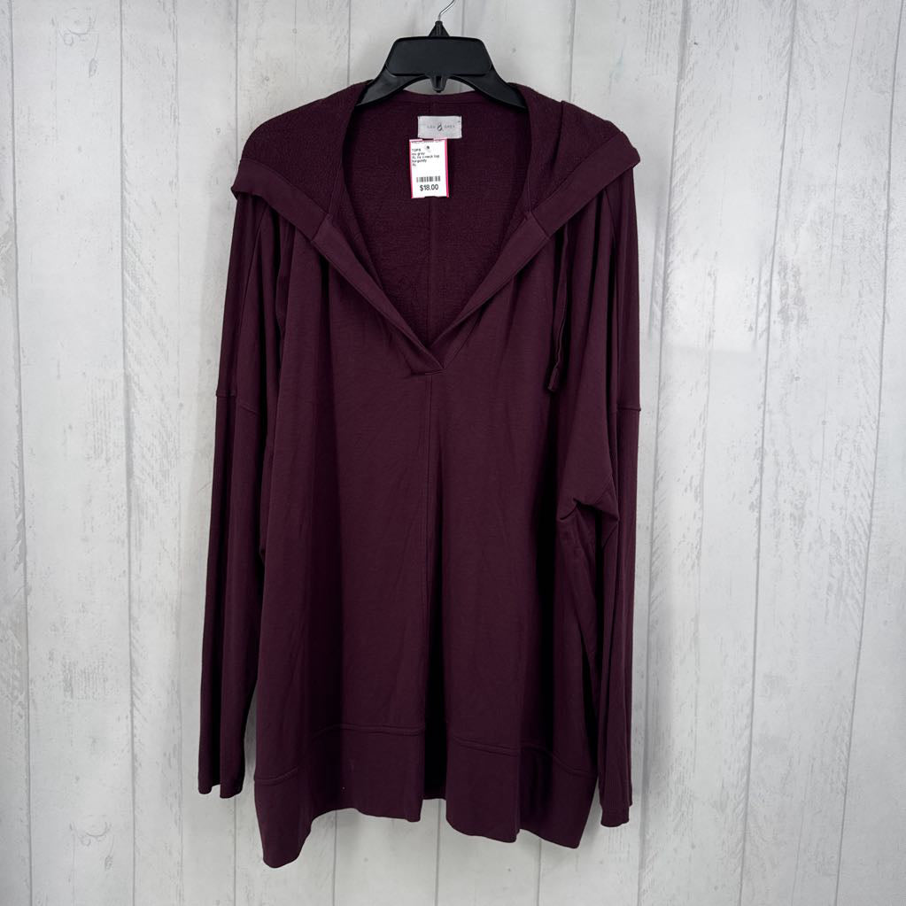 XL l/s v-neck top w/ hood