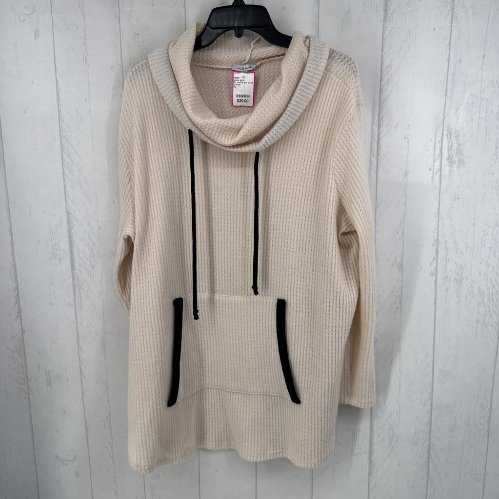 XL waffle knit cowl neck l/s tunic