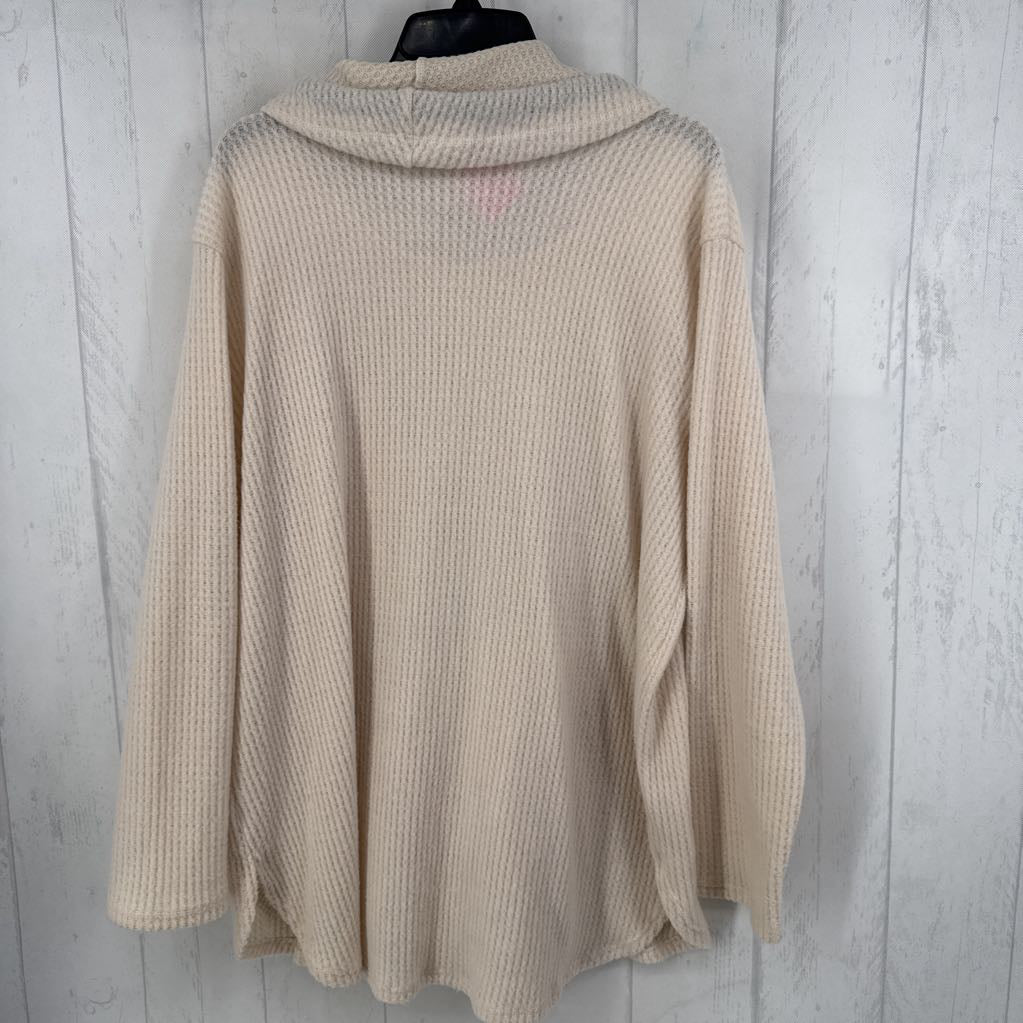 XL waffle knit cowl neck l/s tunic