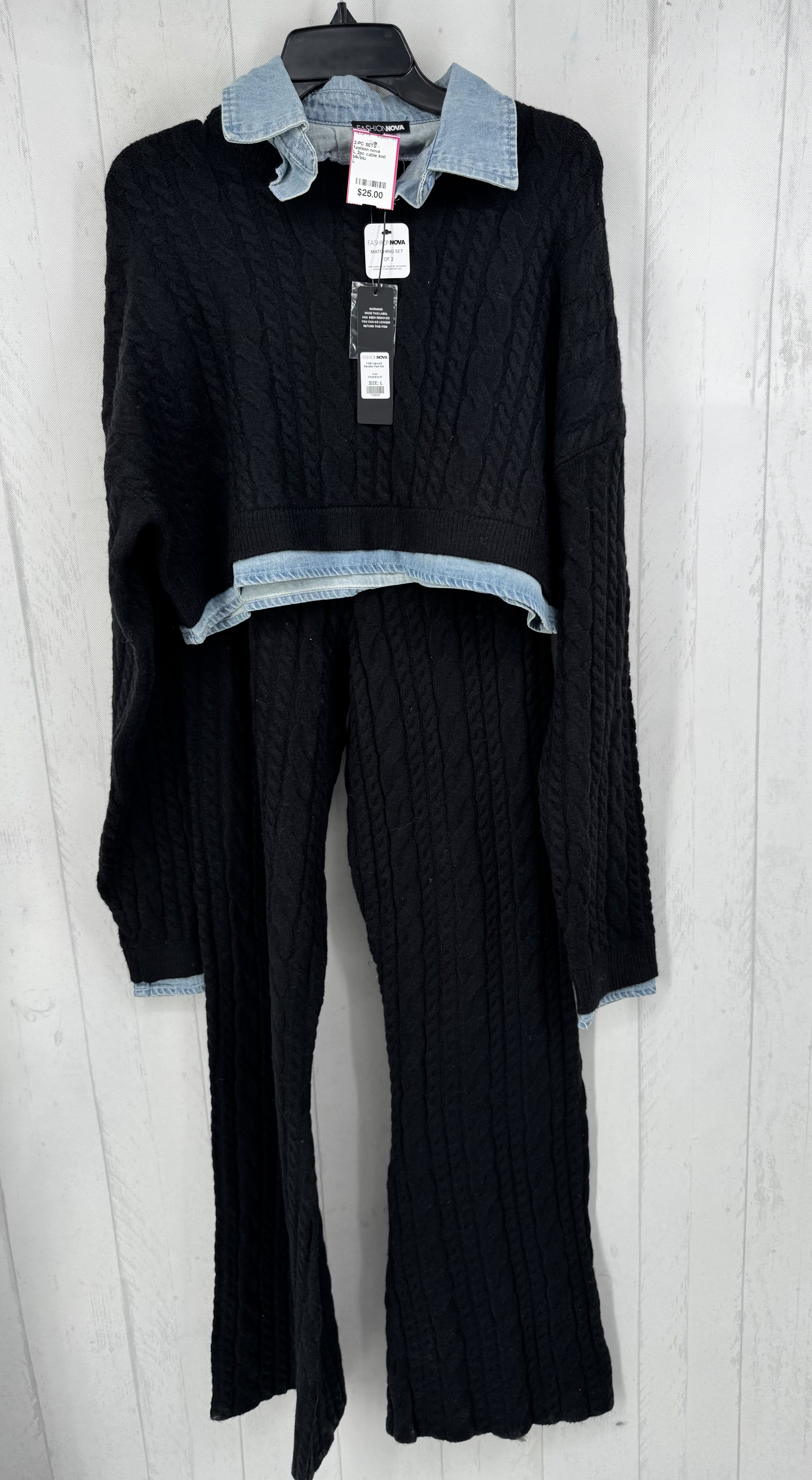 L 2pc cable knit pant set