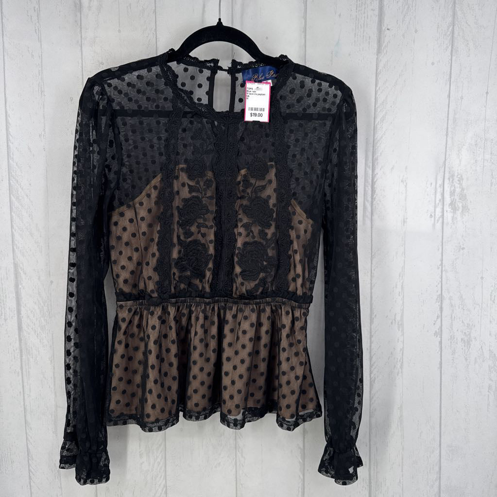 M lace l/s peplum top