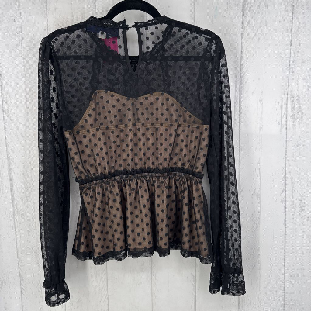 M lace l/s peplum top