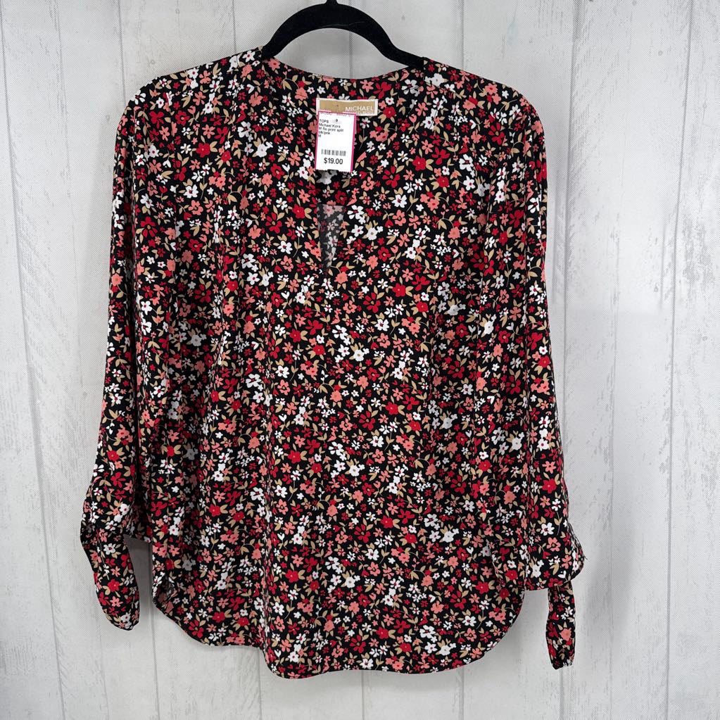 M flo print split neck 3/4 slv top