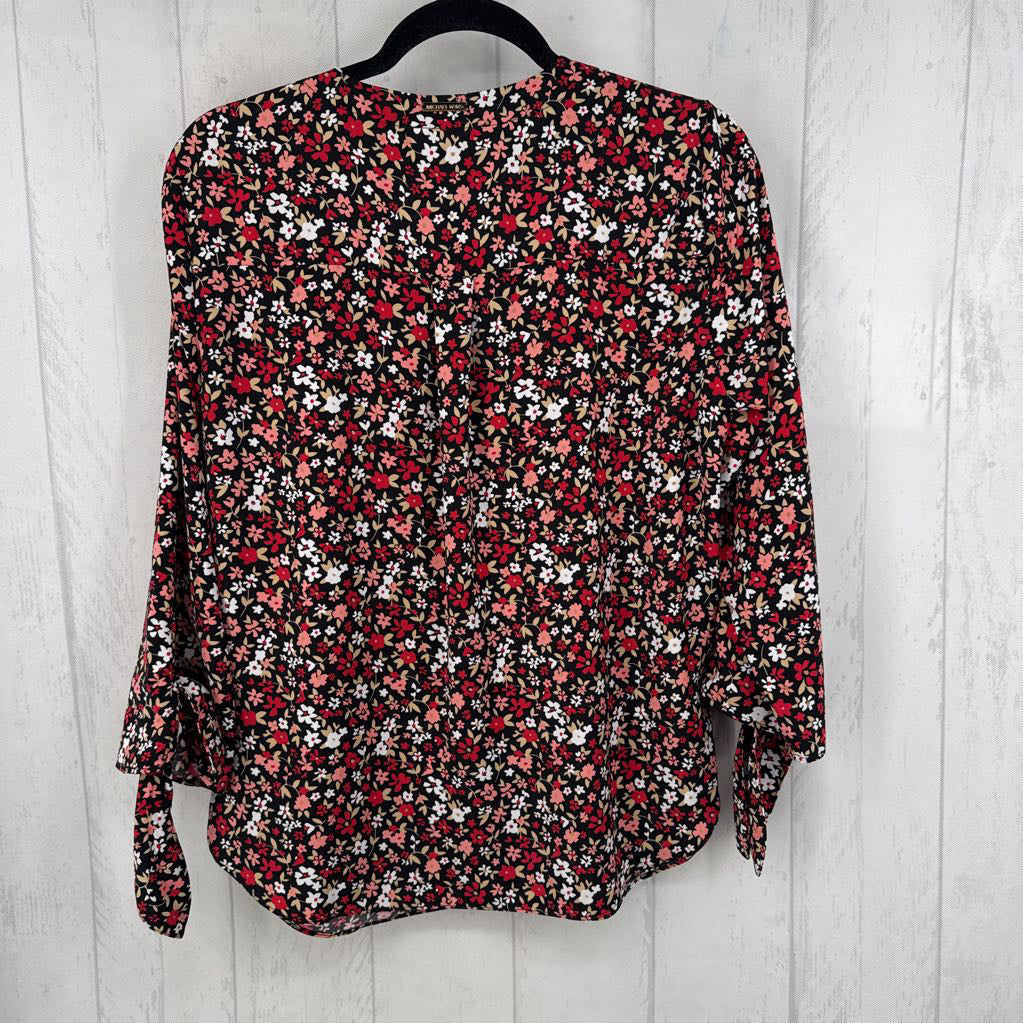 M flo print split neck 3/4 slv top