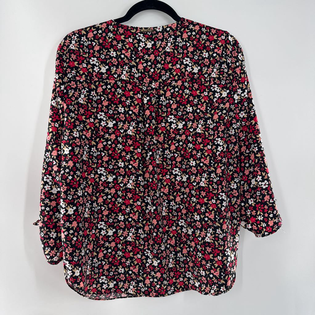 M flo print split neck 3/4 slv top