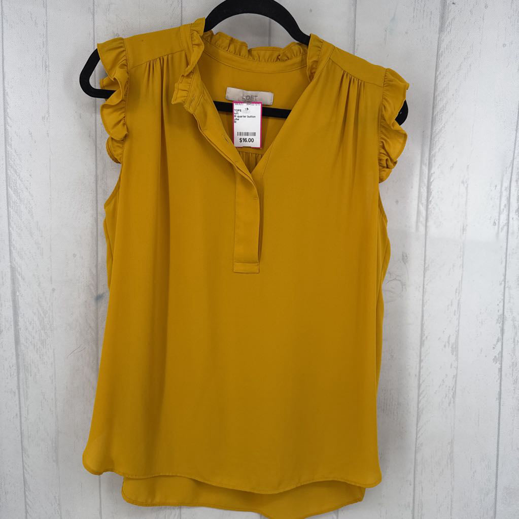M quarter button down flutter slv top