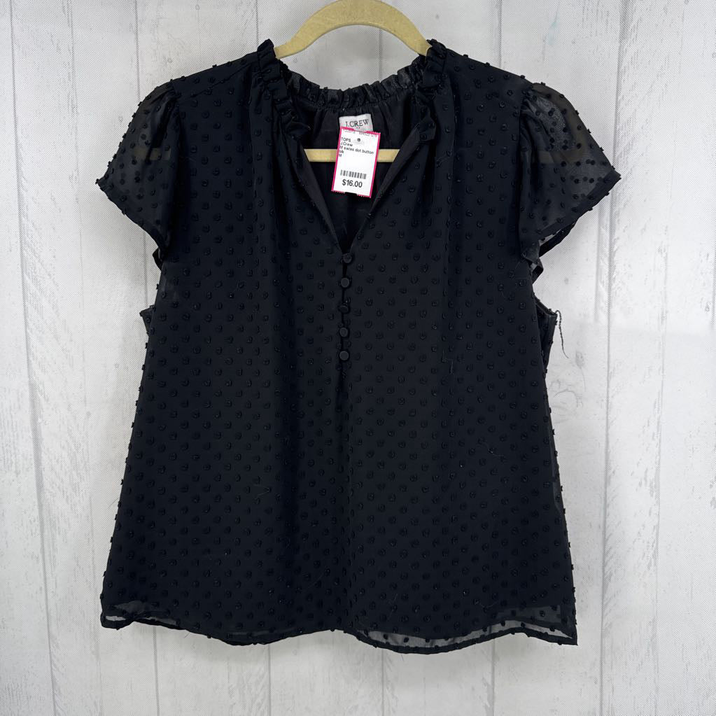 M swiss dot button front flutter slv top