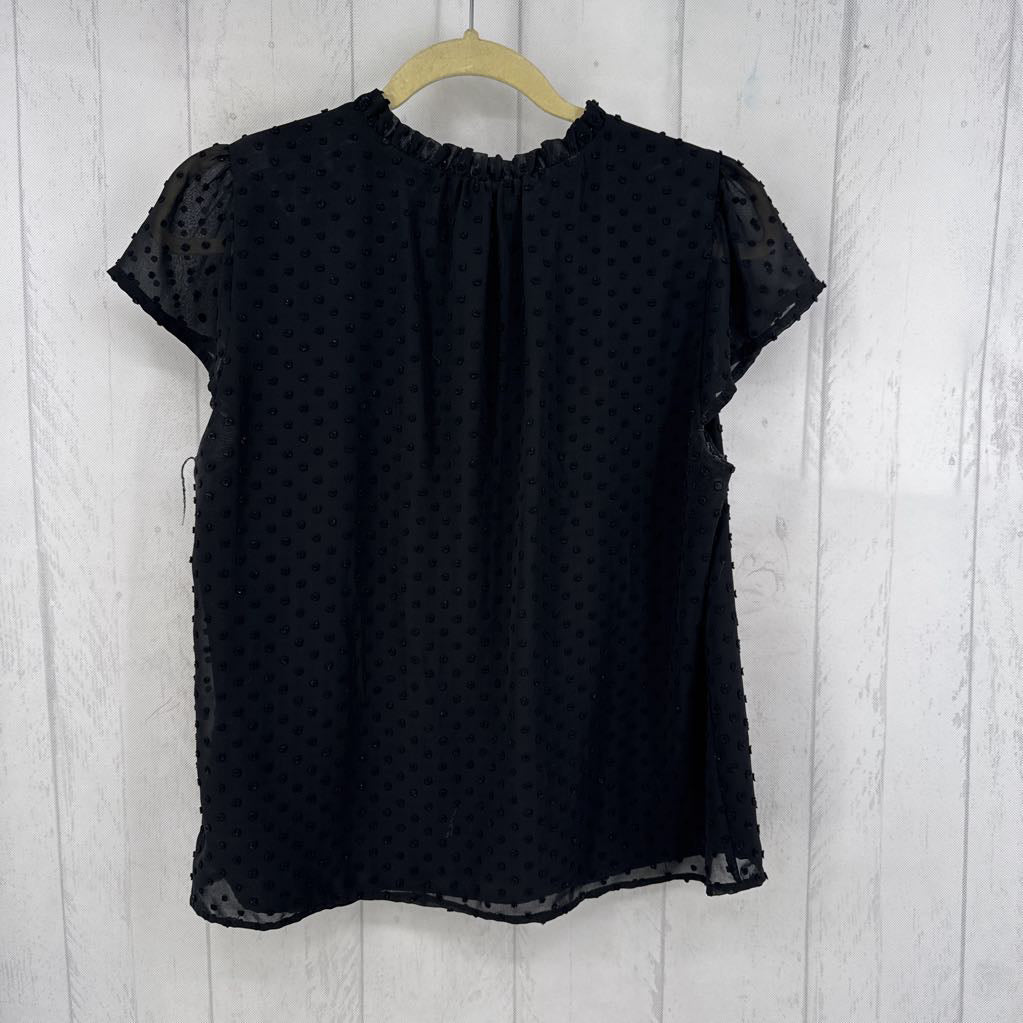 M swiss dot button front flutter slv top