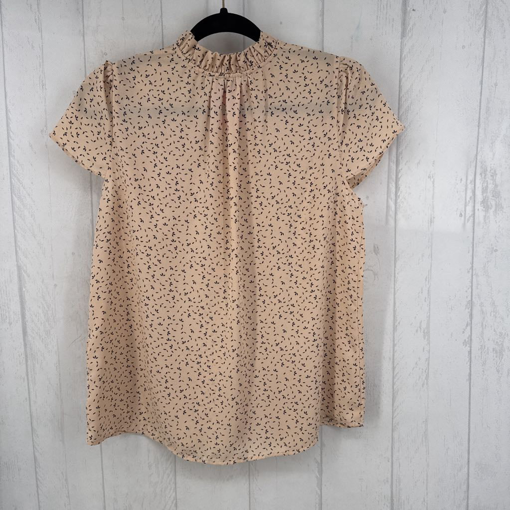 S printed split neck s/s top